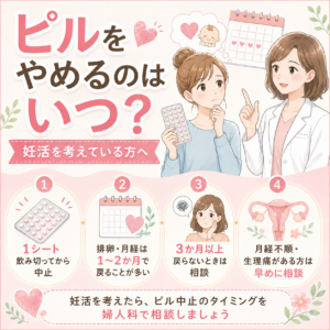 ピルを飲んでいるけれど、妊活を考えています。いつやめればいいですか？｜神楽坂の産婦人科・婦人科のアイキャッチ画像
