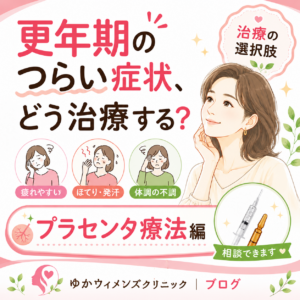 更年期のつらい症状、どう治療する？（プラセンタ療法編）｜神楽坂の産婦人科・婦人科のアイキャッチ画像